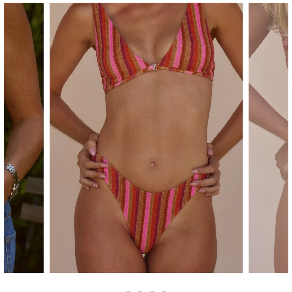 ISO Vibrant Striped Bikini Set in Pink and Orange size Large
